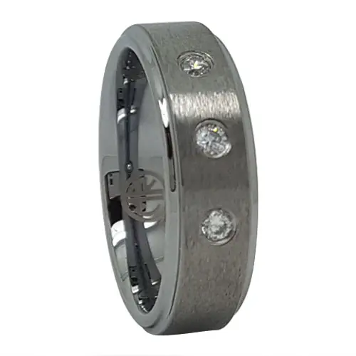 Brushed 8mm Mens Promise Ring With Triple Simulated Diamonds