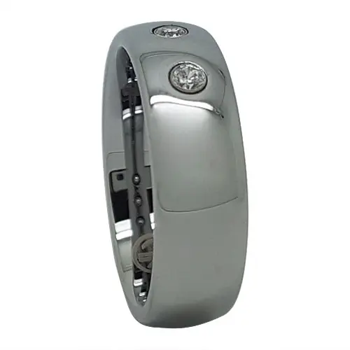 Polished Mens Promise Ring 8mm With Triple Simulated Diamonds