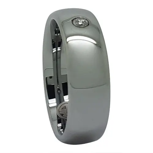 Polished 8mm Mens Promise Ring With Single Simulated Diamond