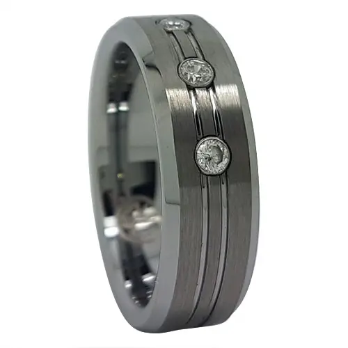 Mens Engagement 8mm Ring With Triple Simulated Diamonds