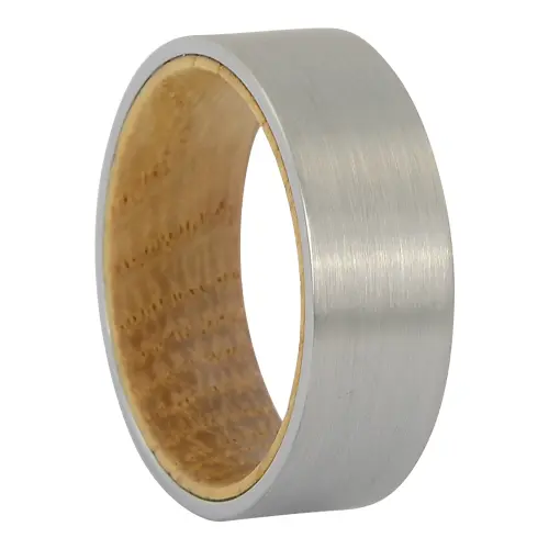 Brushed Tungsten and Whiskey Barrel Wood 8mm Mens Ring