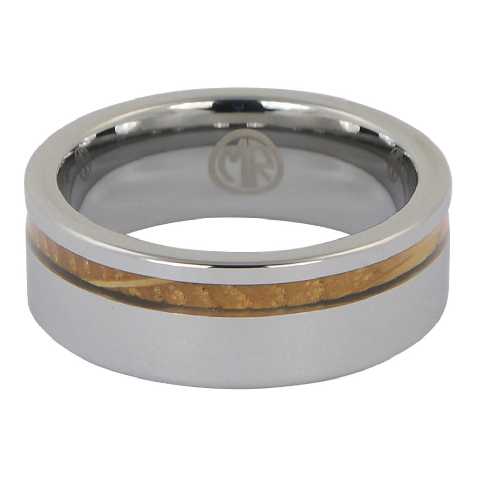Tungsten and whiskey barrel wood mens ring