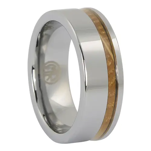 Polished Wide Tungsten and Whiskey Barrel Wood 7mm Mens Ring