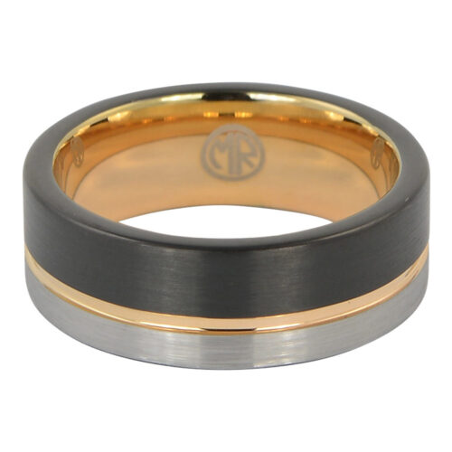 Black and rose gold tungsten mens ring