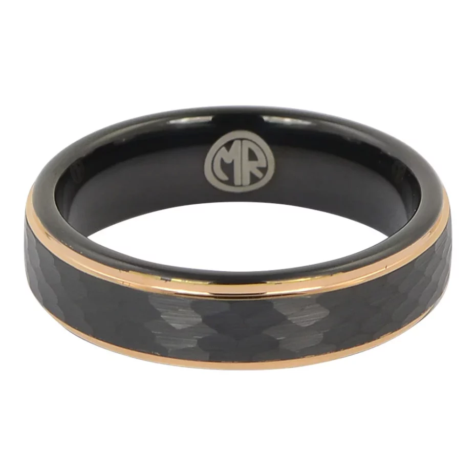 Tungsten faceted rose gold mens ring