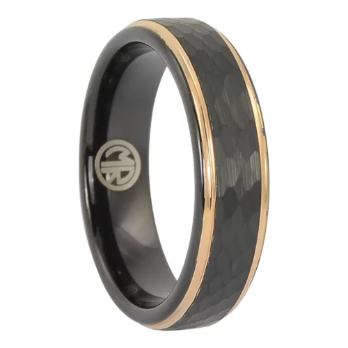 Tungsten faceted rose gold mens ring