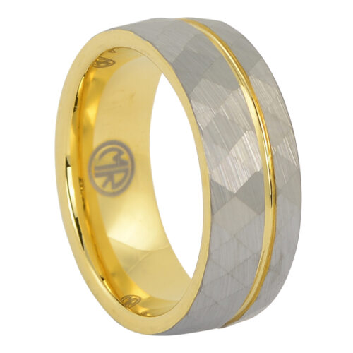 Tungsten faceted gold mens ring