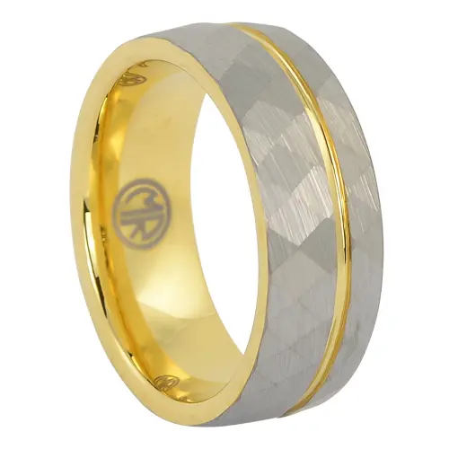 Gold Faceted Tungsten 8mm Mens Ring