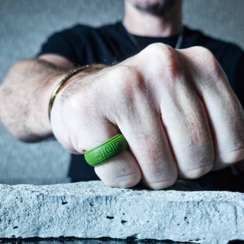 Green Mens Silicone Ring with Pattern