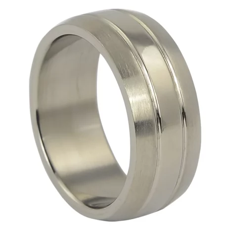 Dual Finish Titanium Mens Ring