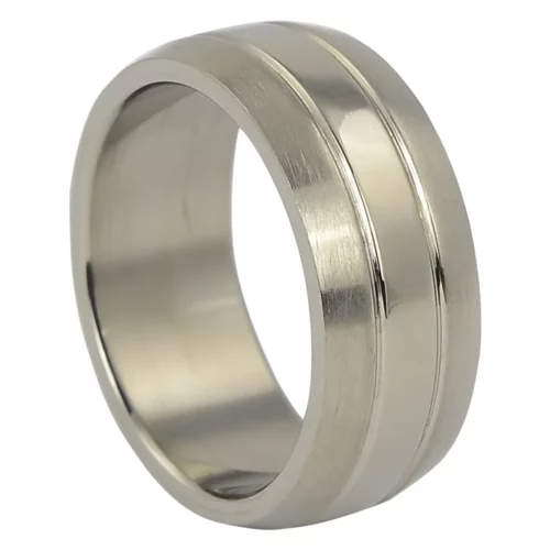 Dual Finish Titanium Mens Ring