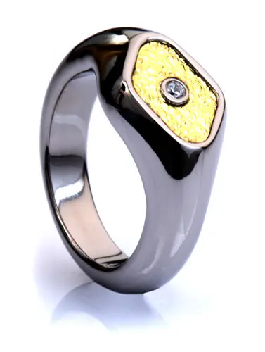 Titanium Mens Signet Ring with Gold Base