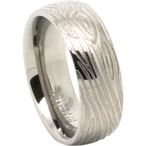 Titanium 8mm Ring With Embossed Wood Pattern