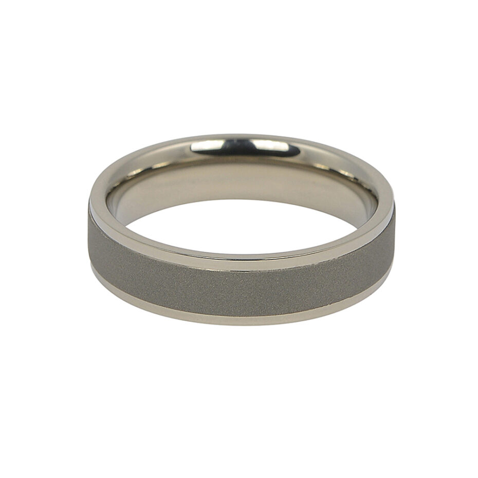 Dark Stone Brushed Titanium Ring Flat