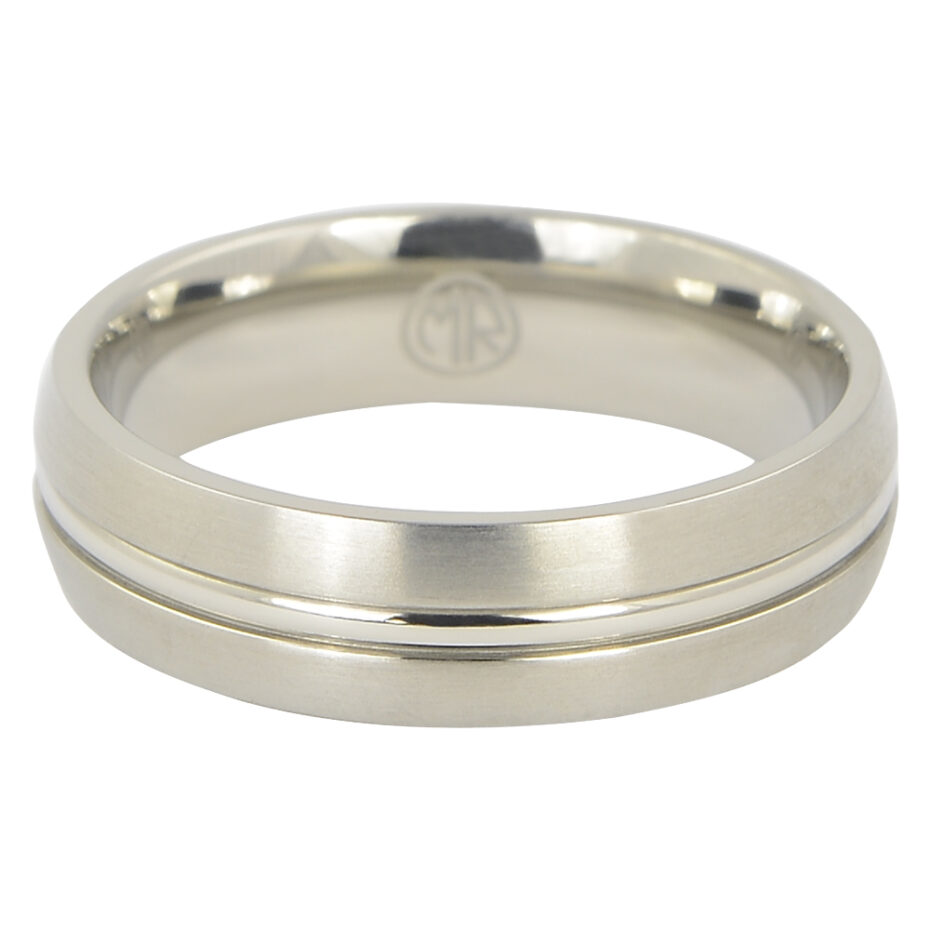 Brushed Titanium Wedding Ring with Raised Centerline