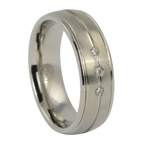 Titanium 7mm Mens Engagement Ring With Triple Stones