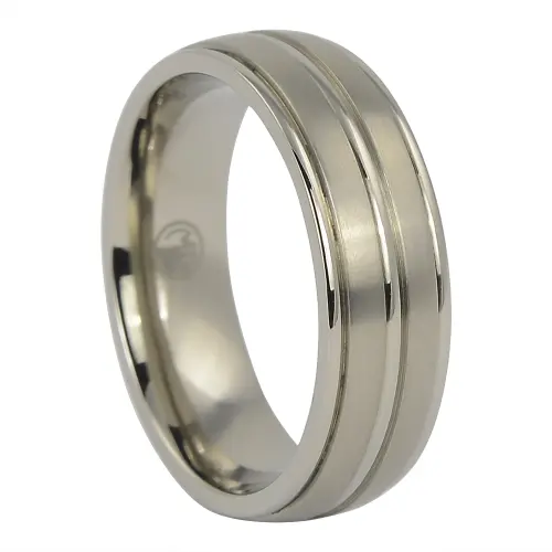 Satin Finish Grooved Titanium 7mm Wedding Ring