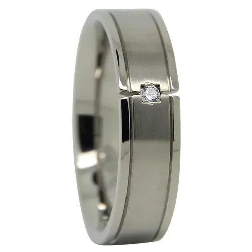 Satin Finished 7mm Mens Wedding Ring With Simulated Diamond