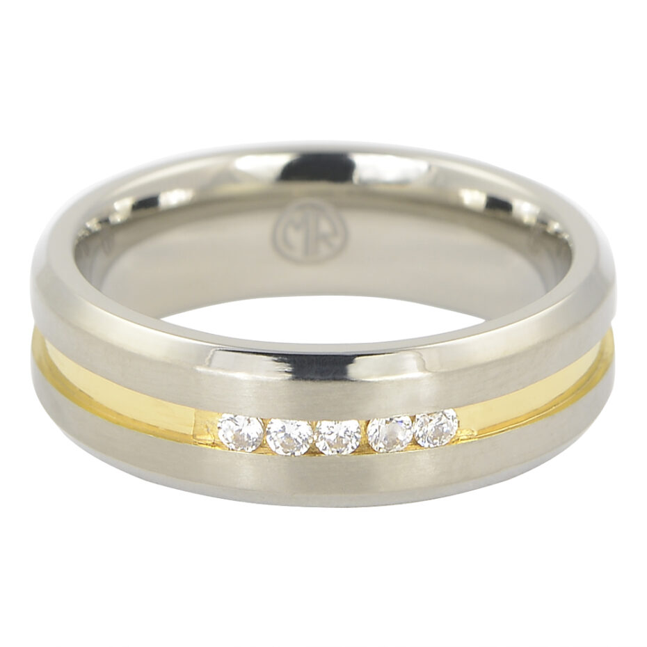 Mens Titanium Wedding Ring With Gold Centreline