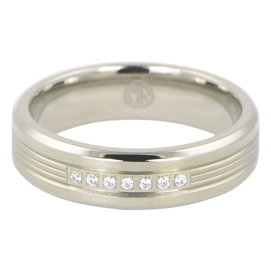 Mens Titanium Wedding Ring With Simulated Diamonds
