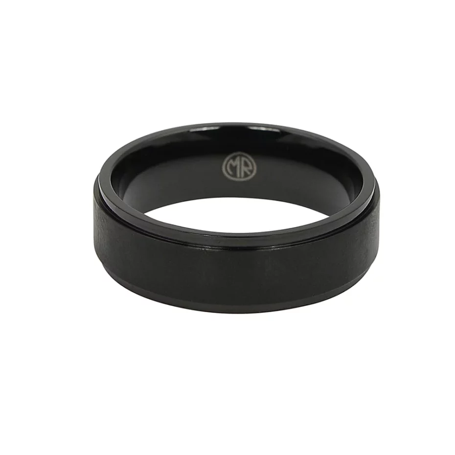 Black Satin Titanium Mens Ring flat