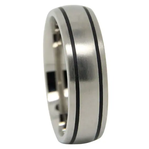 Titanium 7mm Wedding Ring With Twin Black Grooves