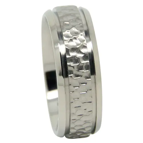 Titanium 7mm Wedding Ring With Hammered Centerline