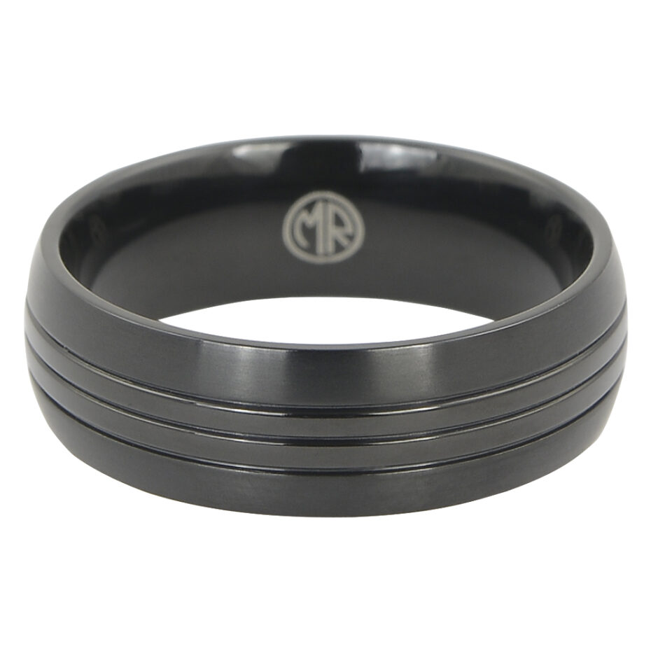 Triple Groove Black Titanium Mens Ring