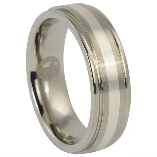 Titanium 7mm Wedding Ring With Solid Silver Inlay