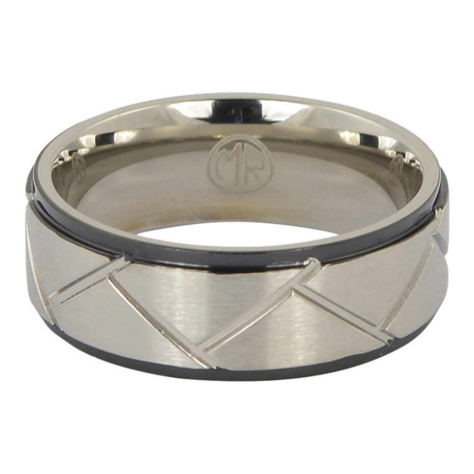 Titanium cross hatch mens ring