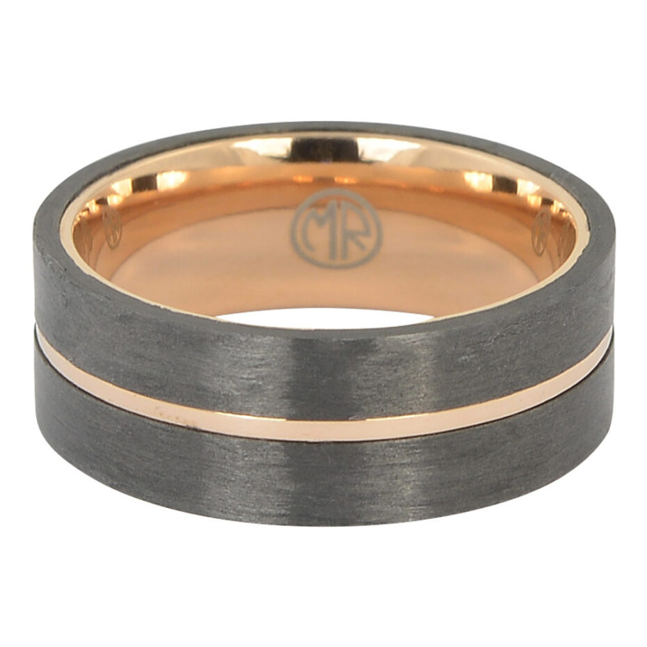 Carbon fibre titanium gold mens ring