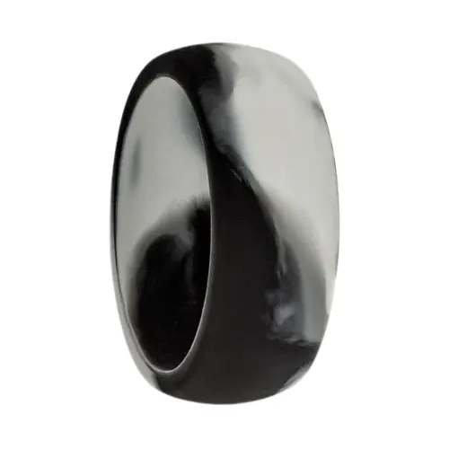 8.7mm Dome Black and White Mens Silicone Ring