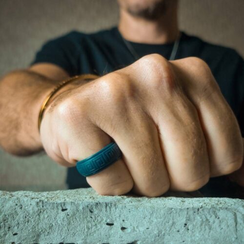 Navy Mens Silicone Ring with Pattern
