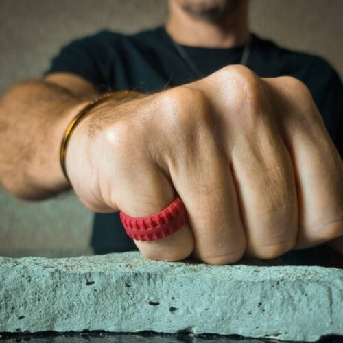 Tyre Tread Red Mens Silicone Rings