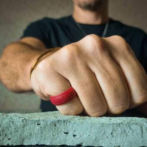 Red Mens Silicone Ring with Pattern