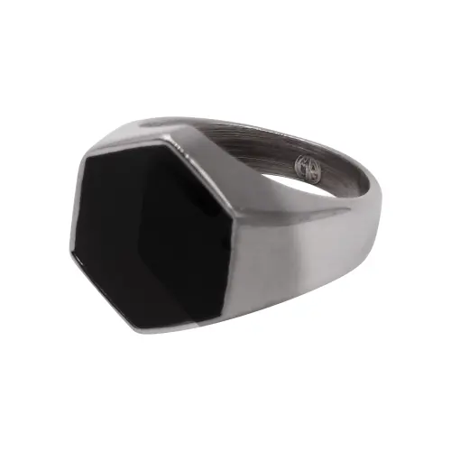 Black Hexagonal Mens Signet Ring