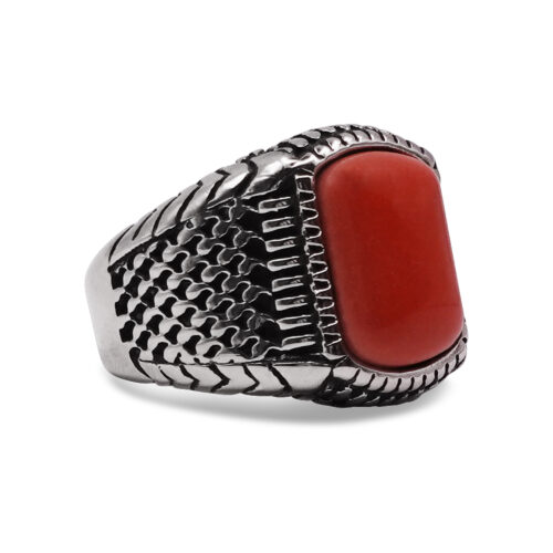 Fire Stone Stainless Steel Signet Ring