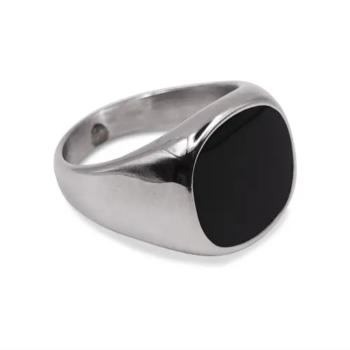 Maverick Polished Signet Ring with Black Face