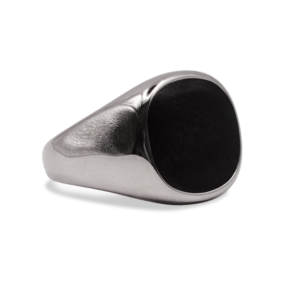 Maverick Polished Signet Ring with Black Face