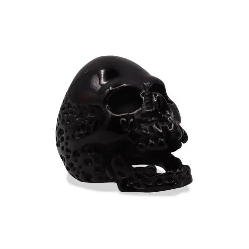 Skullstice Black Polished Signet Ring with Large Skull Head