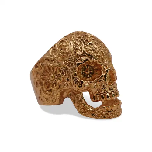 Day of the Dead Gold Skull Signet Ring