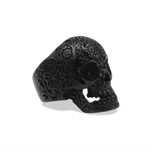 Day of the Dead Black Skull Signet Ring