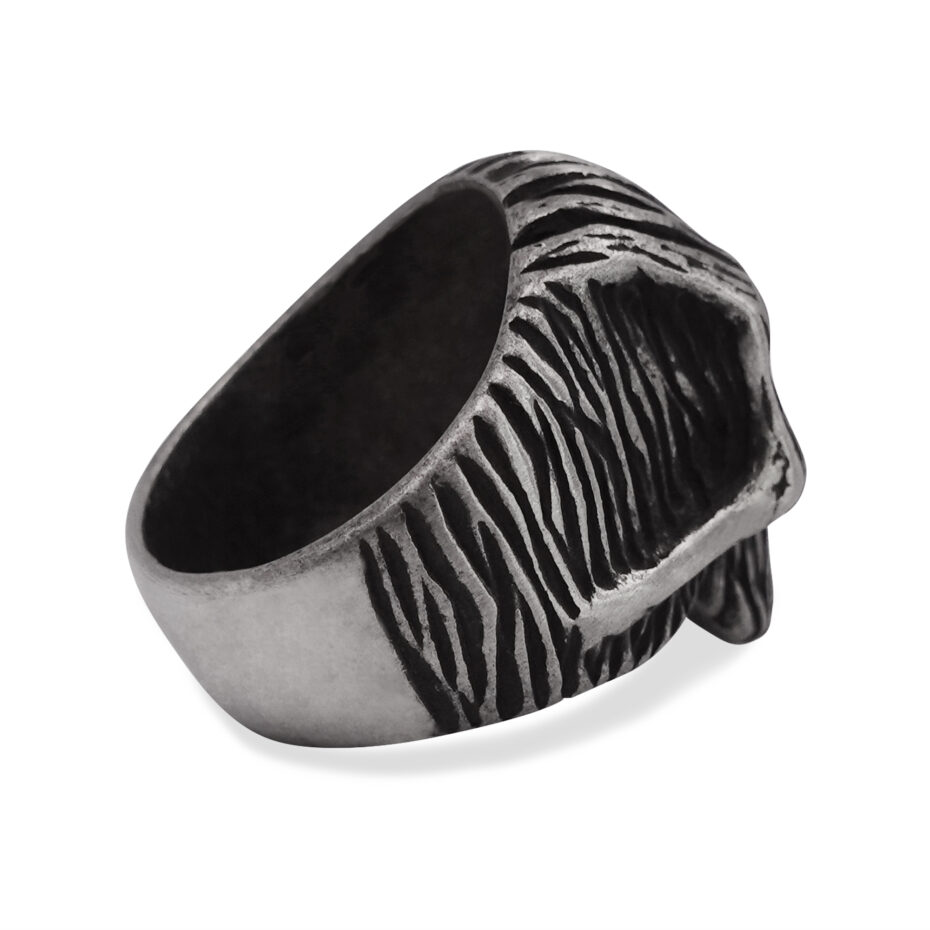 Hollow Wood-Carved Skull Signet Ring