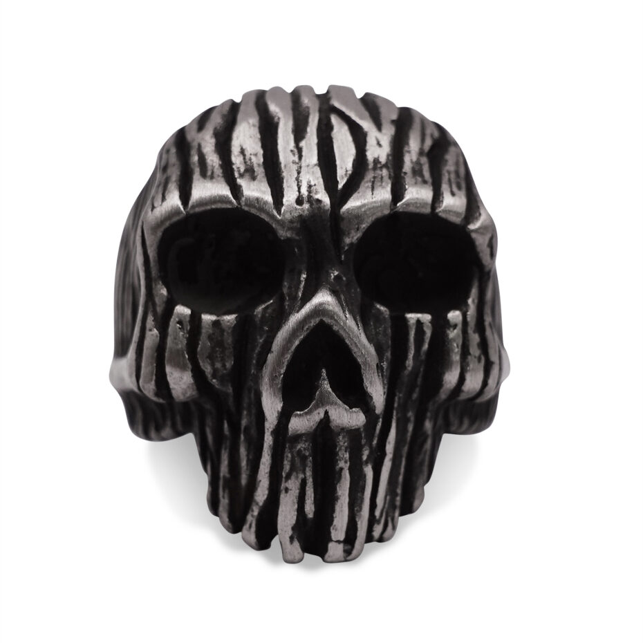 Hollow Wood-Carved Skull Signet Ring
