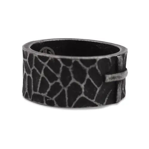 Aged Steel Hammered Signet Ring with Silver Cross