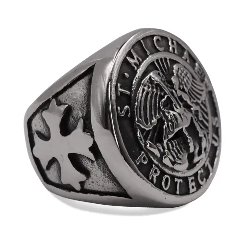 St. Michael Embossed Silver Signet Ring