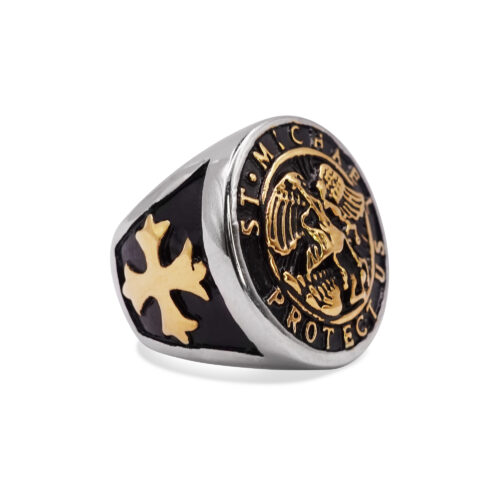 St. Michael Embossed Two Toned Signet Ring