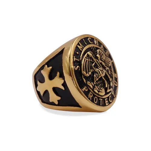 St. Michael Embossed Gold Signet Ring
