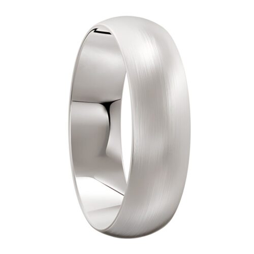 White Gold Brushed Dome Mens Wedding Ring