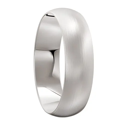 Classic Brushed White Gold Domed Mens Wedding Ring